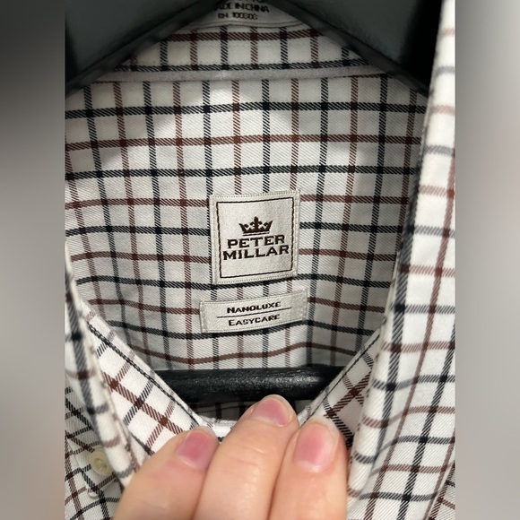 Peter Millar Nanoluxe Easycare black and brown check Button Down Shirt Large - Picture 9 of 9
